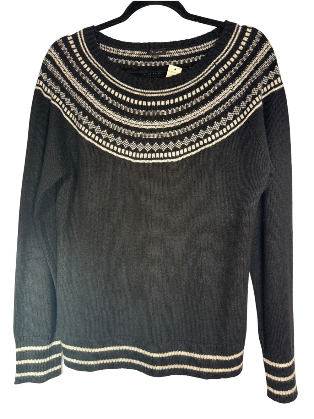 Talbots Black with White Fair Isle Medium Sweater